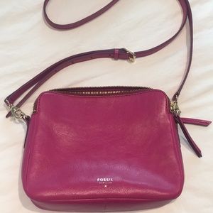 Fossil magenta leather crossbody handbag